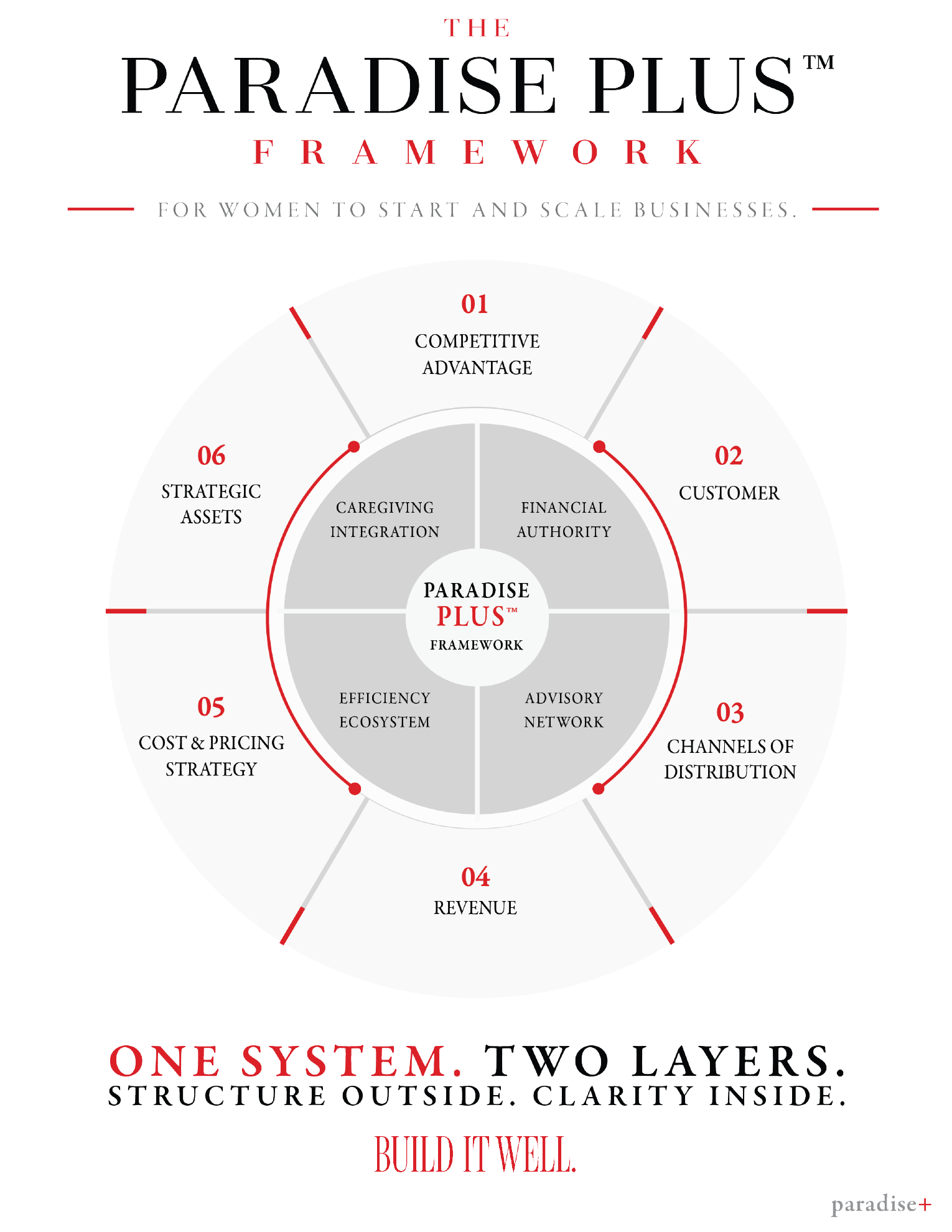 The Paradise Plus Framework showing six structural viability components around four operational reality components